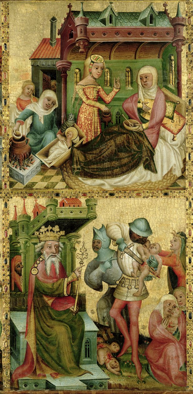 Natividade da Virgem e o Massacre dos Inocentes, do Altar de Buxtehude, 1400-10 (têmpera no painel) de Master Bertram of Minden