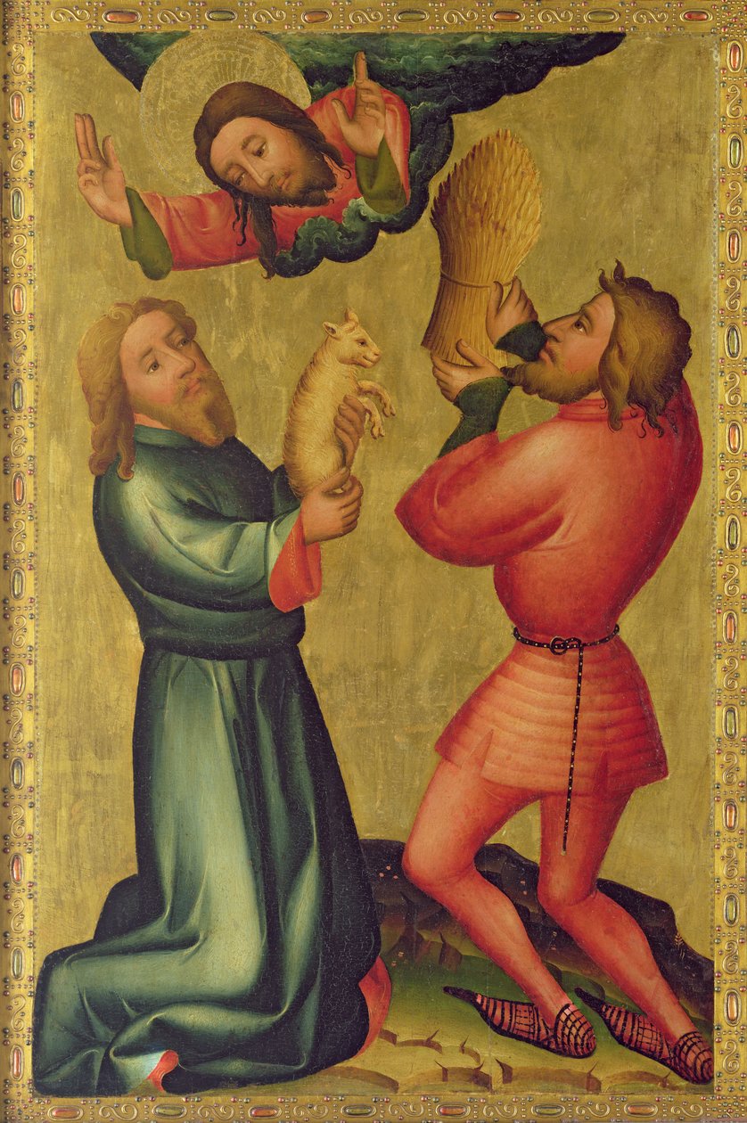 As Ofertas de Caim e Abel do Altar Supremo de São Pedro em Hamburgo, O Altar de Grabower, 1383 (têmpera no painel) de Master Bertram of Minden