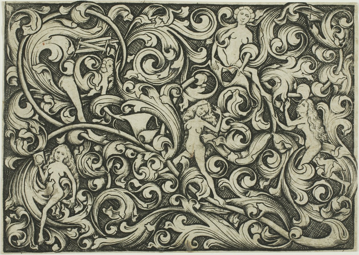 Ornamento com mulheres a lutar de Master E.S.