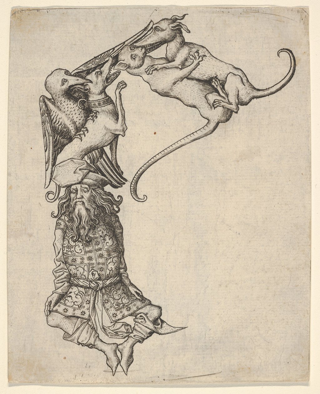 A letra E, de The Alphabet, 1466-67. de Master ES
