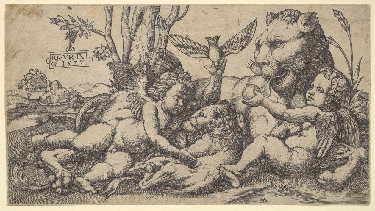 Putti e Leões, 1547. de Master FG
