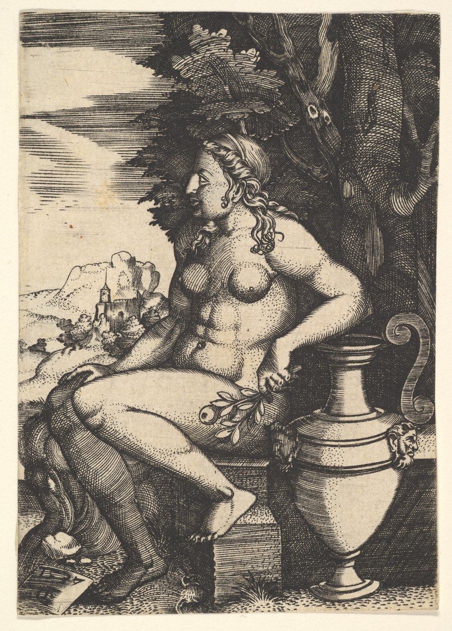 Sentado nu ao lado de um vaso, 1537. de Master FG