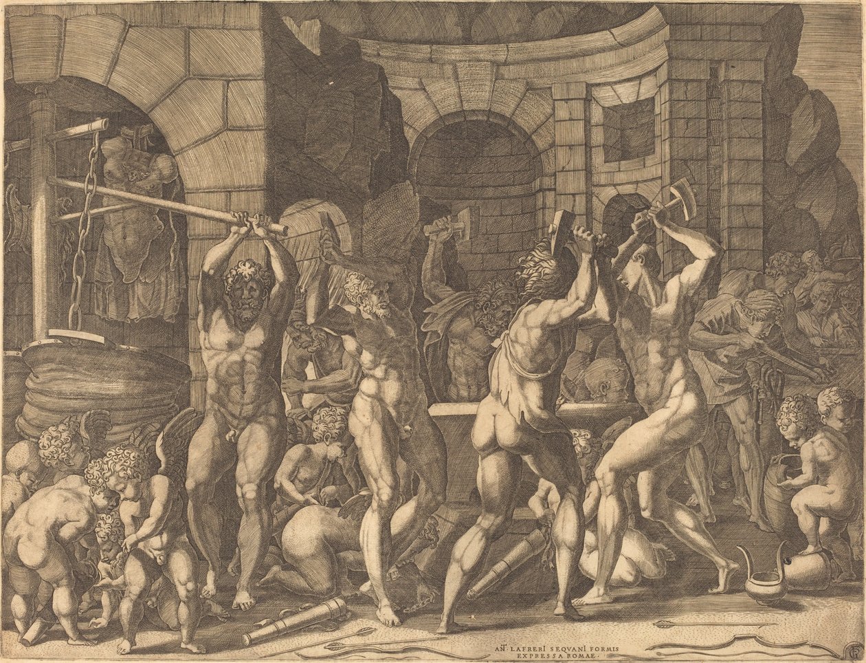Vulcano e os Ciclopes Forjando Flechas de Master FG, after Francesco Primaticcio