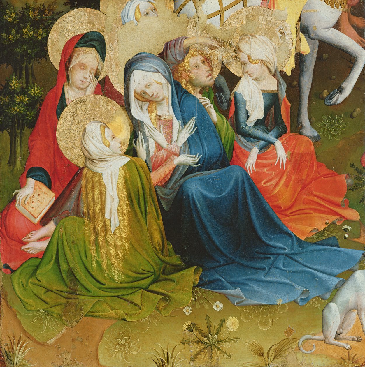 Grupo de Mulheres na Crucificação, painel do St. Thomas Altar da St. John&39;s Church, Hamburgo, iniciado em 1424 (tempera und oil on panel) de Master Francke