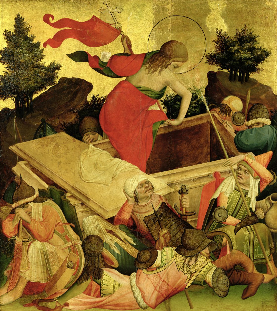 A ressurreição, painel do St. Thomas Altar da Igreja de São João, em Hamburgo, começou em 1424 (tempera und oil on panel) de Master Francke