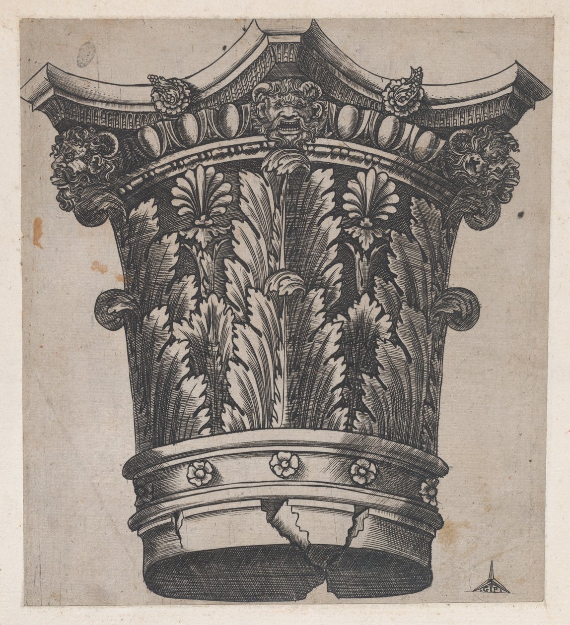 Speculum Romanae Magnificentiae: Capital com cabeças e máscaras, ca. 1537., ca. 1537. de Master GA