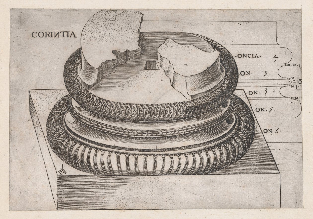 Speculum Romanae Magnificentiae: Base de Corinto do Templo de Marte Ultor, Roma, ..., ca. 1537. de Master GA