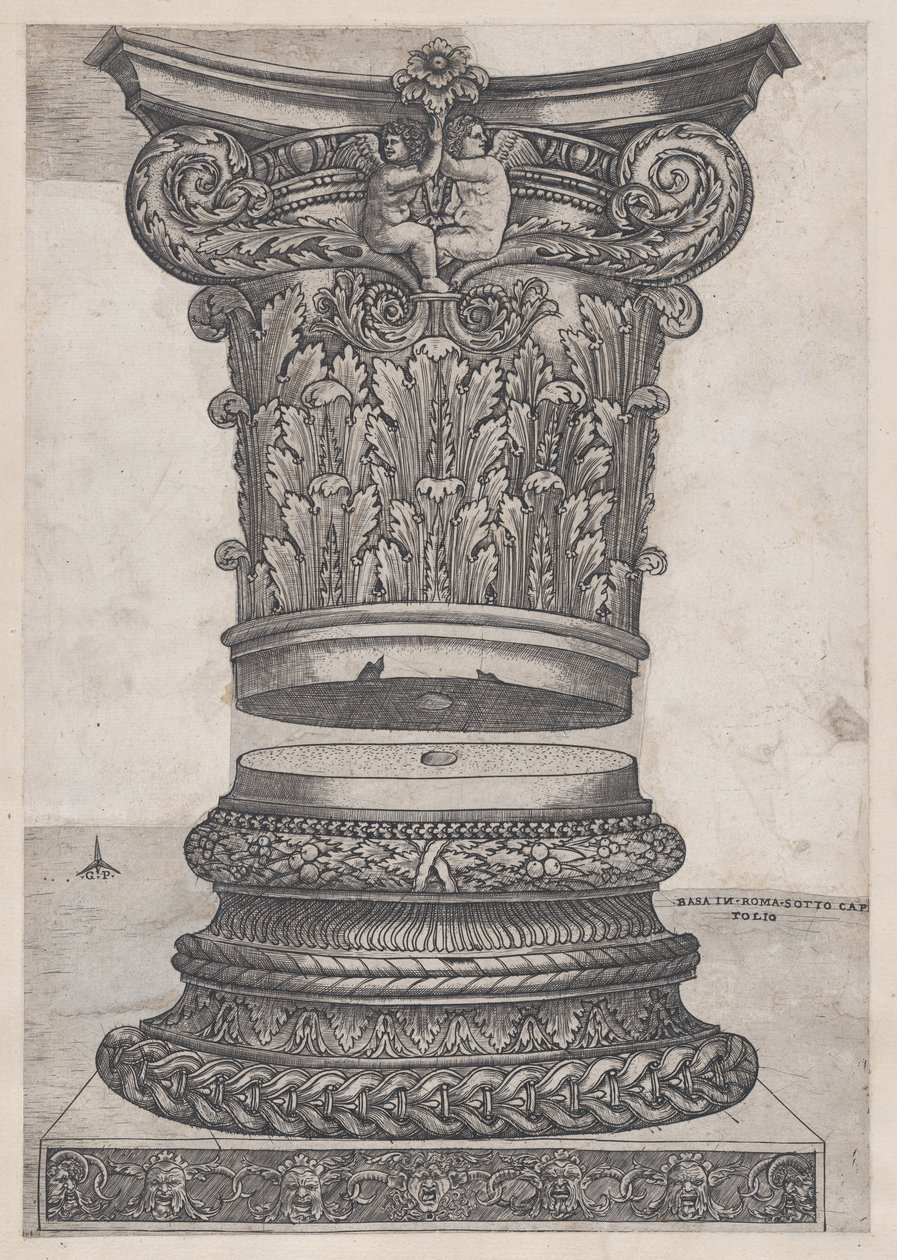Speculum Romanae Magnificentiae: Capital e base decorada, ca. 1537., ca. 1537. de Master GA