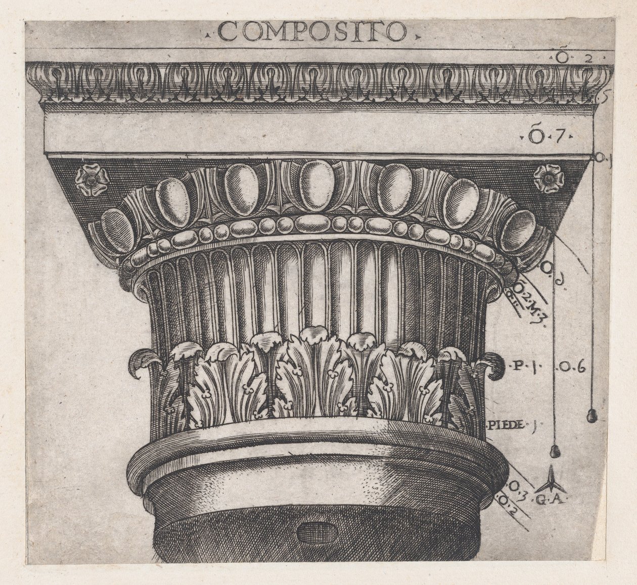 Speculum Romanae Magnificentiae: Capital iónica, ca. 1537. de Master GA