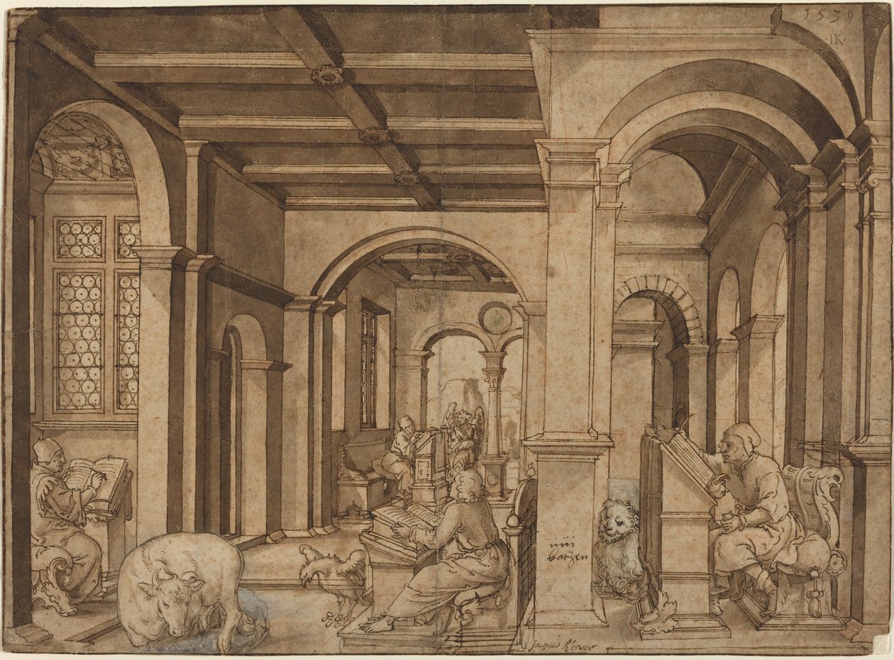 Quatro Evangelistas em um Scriptorium de Master I.K.