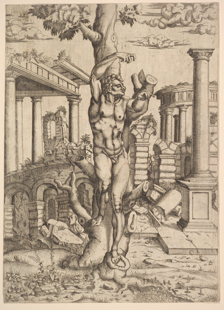 Homem contra uma árvore, c. 1543-44. de Master IQV