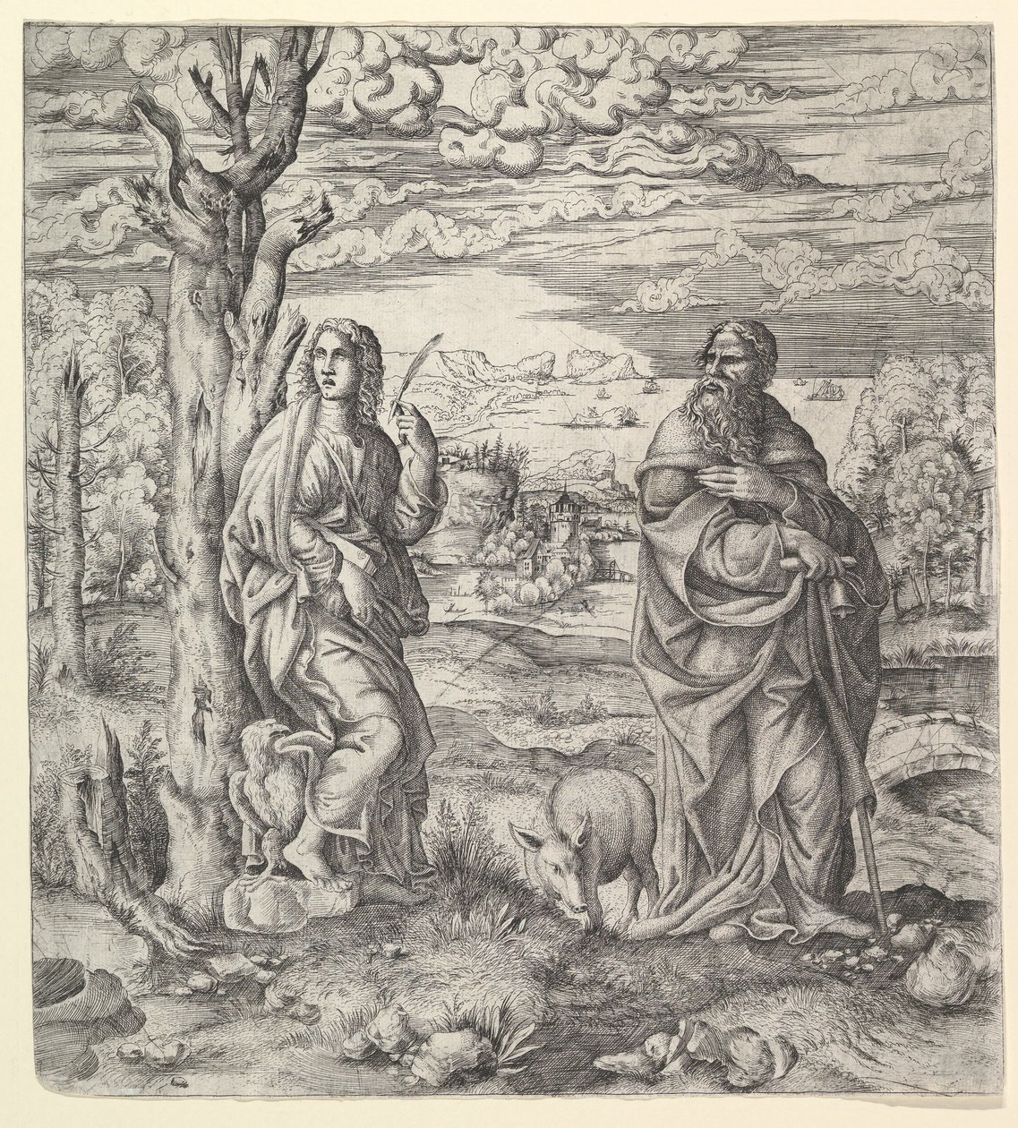 São João e Antônio em uma Paisagem, ca. 1544-45. de Master IQV