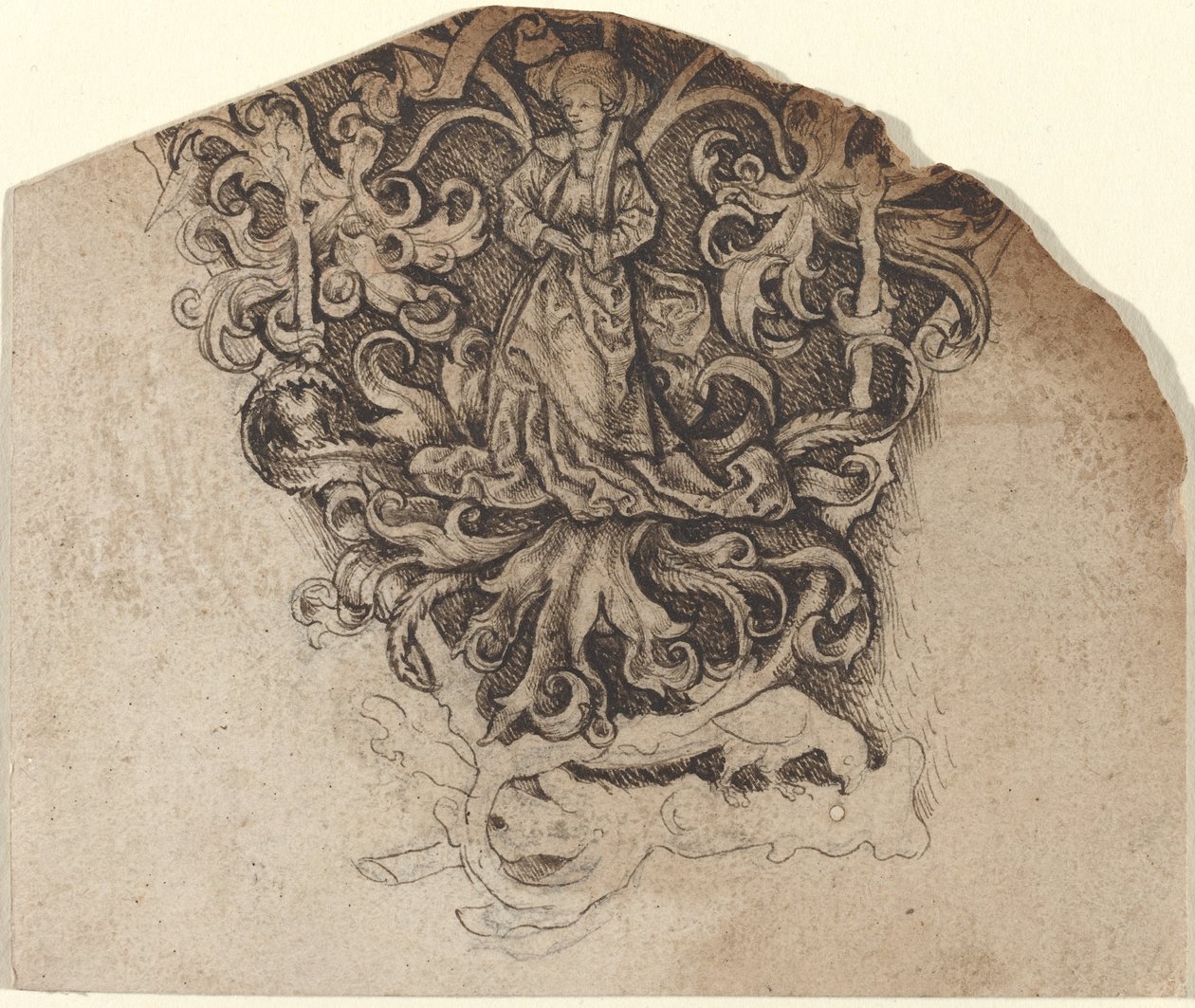 Ornamento gótico com uma senhora e um papagaio de Master LCz