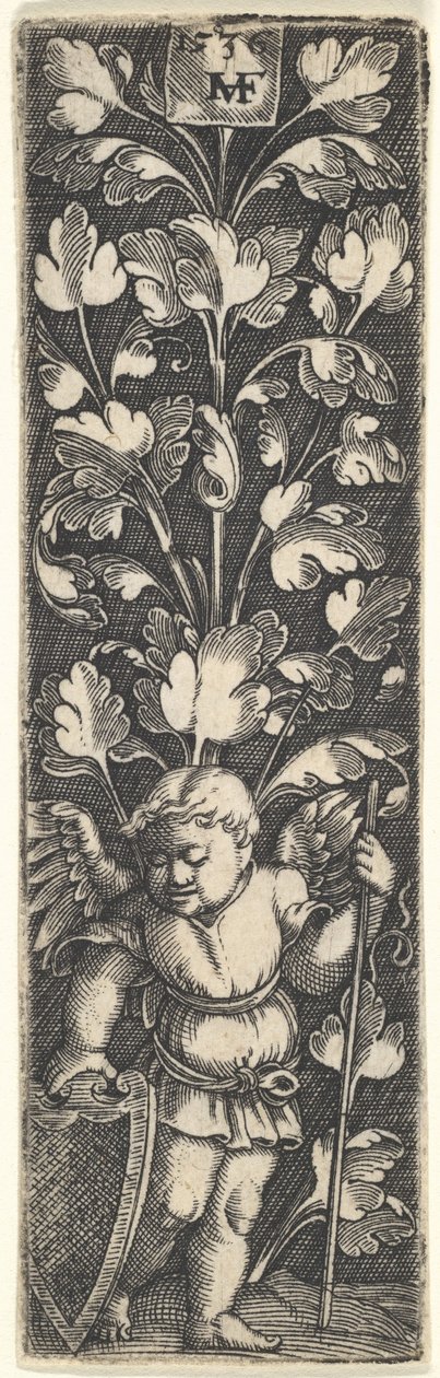 Ornamento com um Gênio segurando um escudo, 1536. de Master MVHF