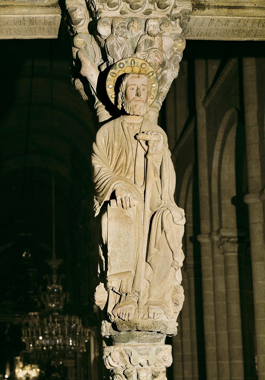 Mulhão com figura de São Tiago, Pórtico de la Gloria, Catedral Santiago de Compostela de Master Mateo