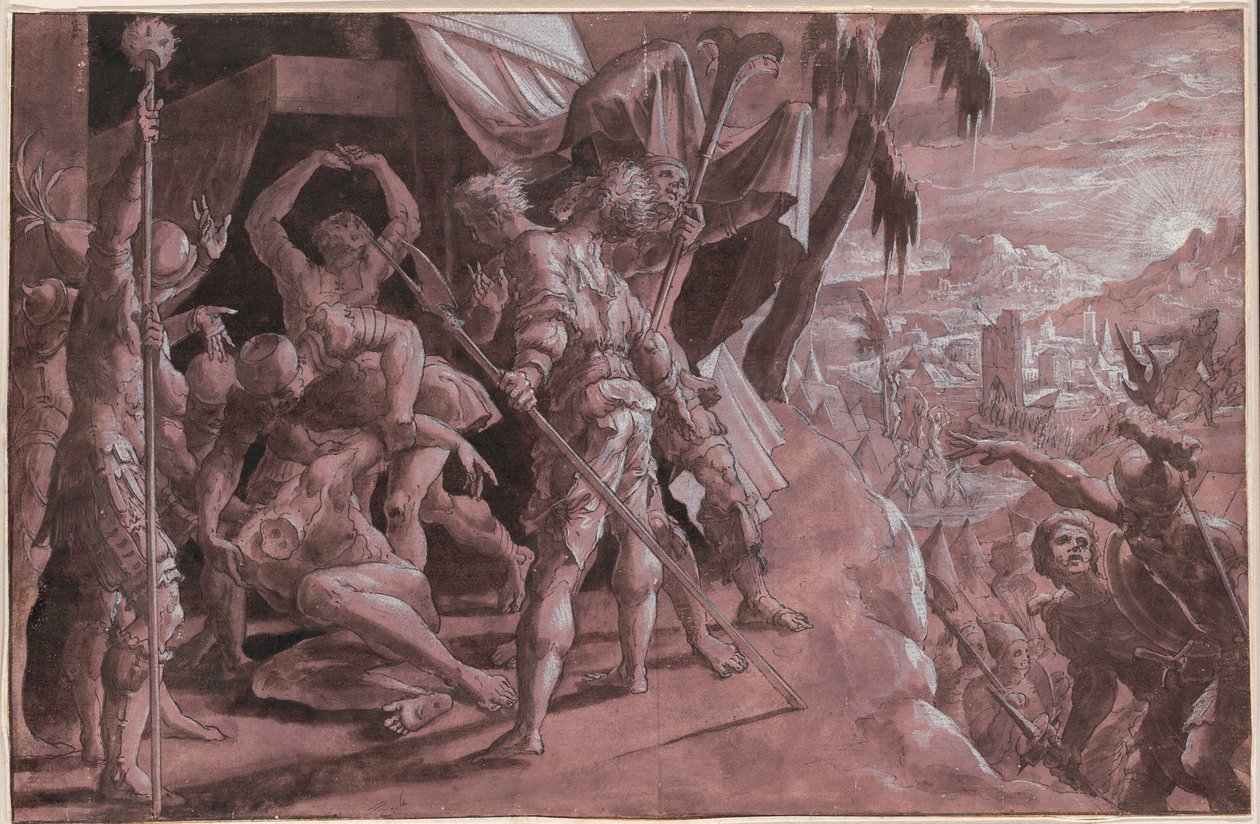 Soldados descobrindo o corpo de Holofernes de Master Of The Liechtenstein Adoration