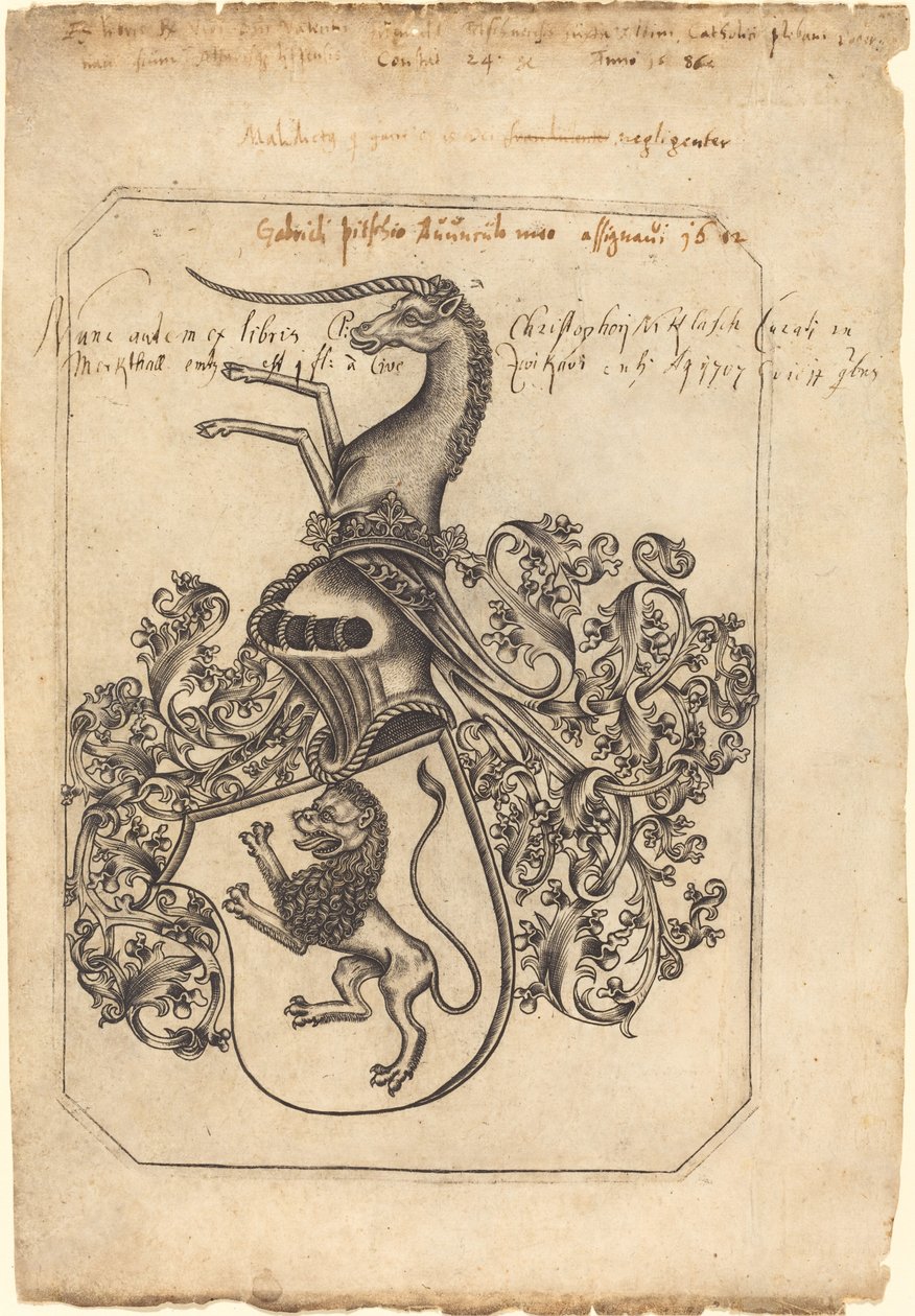 Brasão de armas com um leão e unicórnio de Master hw