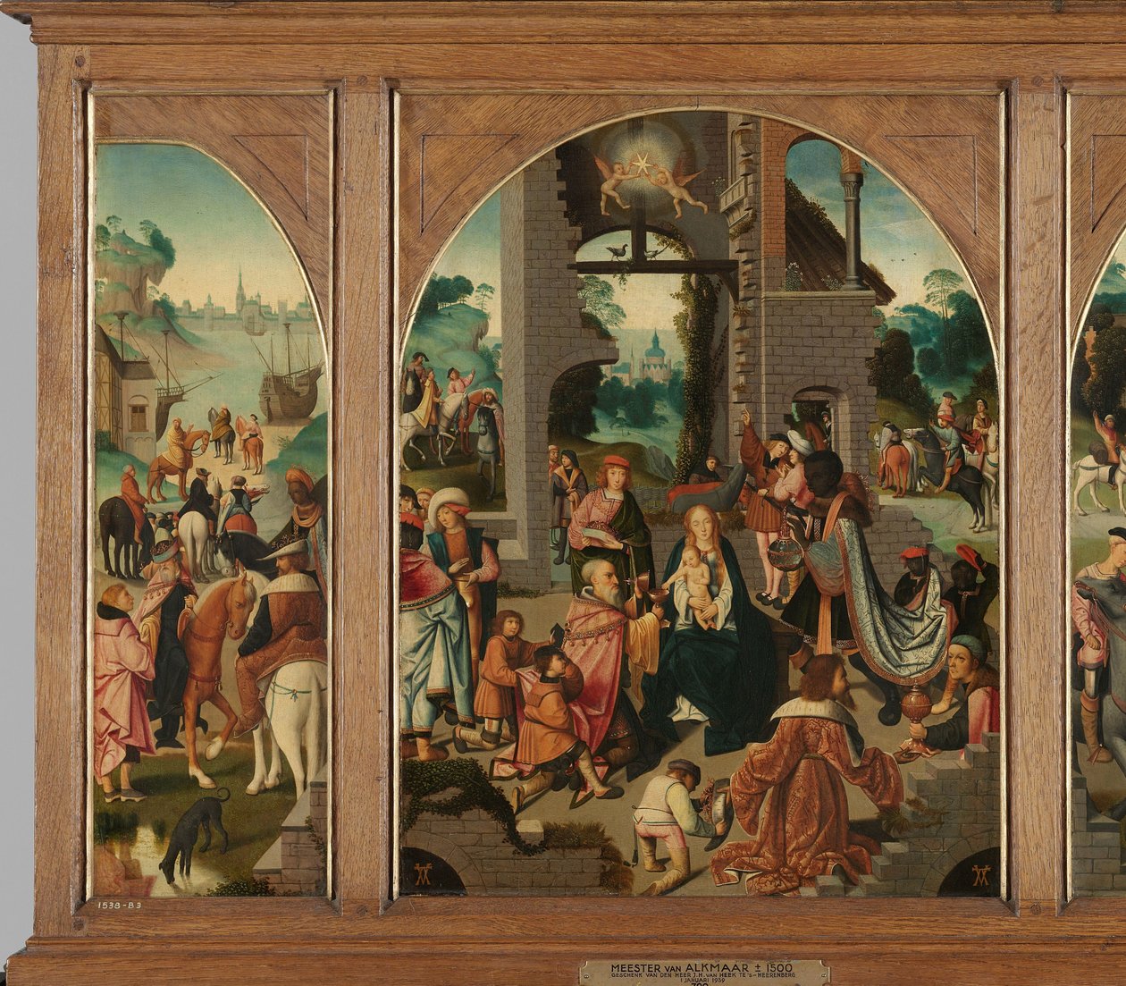 Tríptico com Adoração dos Magos (centro e asas interiores), Santo António Abade (esquerda, ala exterior) e Santo Adrian (direita, ala exterior) de Master of Alkmaar (attributed to)