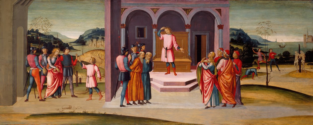 Daniel Salvando Susanna, o Julgamento de Daniel e a Execução dos Anciãos, c. 1500. de Master of Apollo and Daphne
