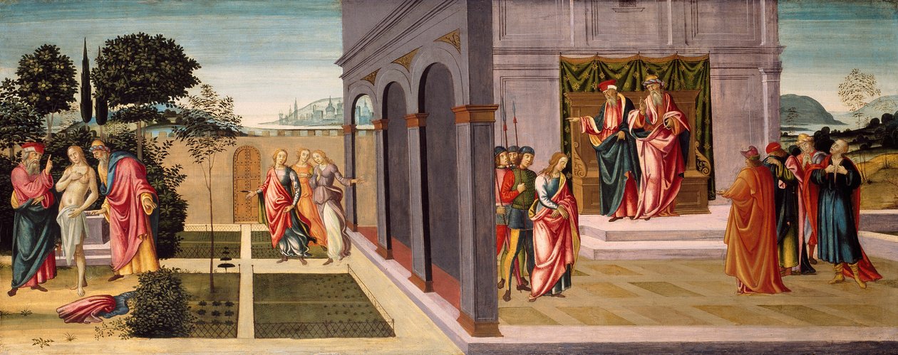 Susanna e os Anciões no Jardim, e o Julgamento de Susanna perante os Anciões de Master of Apollo and Daphne