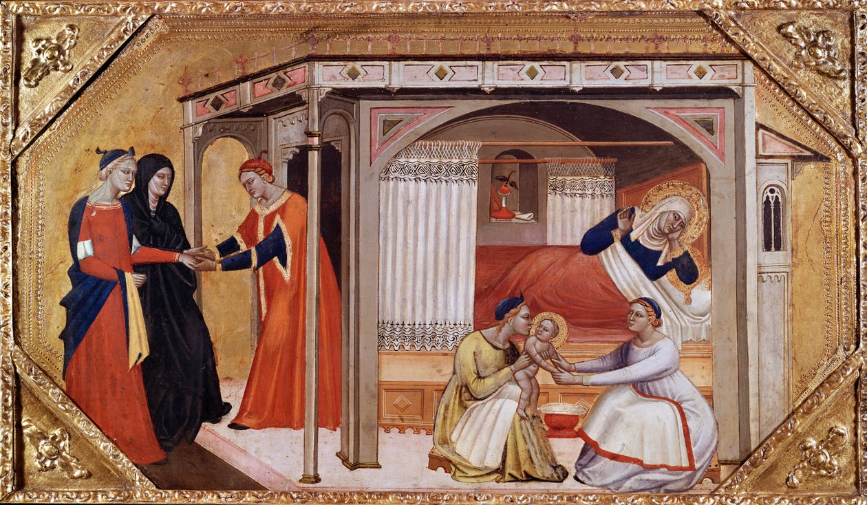 O nascimento da Virgem Maria, c1365-1370 de Master of Ashmolean Predella