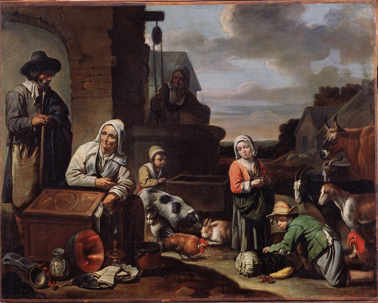 Camponeses em um poço. Pintura do mestre de Beguines (meados do século XVII). Óleo sobre tela, 94 x 119 cm, segunda metade do século XVII. Arte francesa, arte barroca. Museu Pushkin de Belas Artes, Moscou. ©FineArtImage/Leemage de Master of Beguins