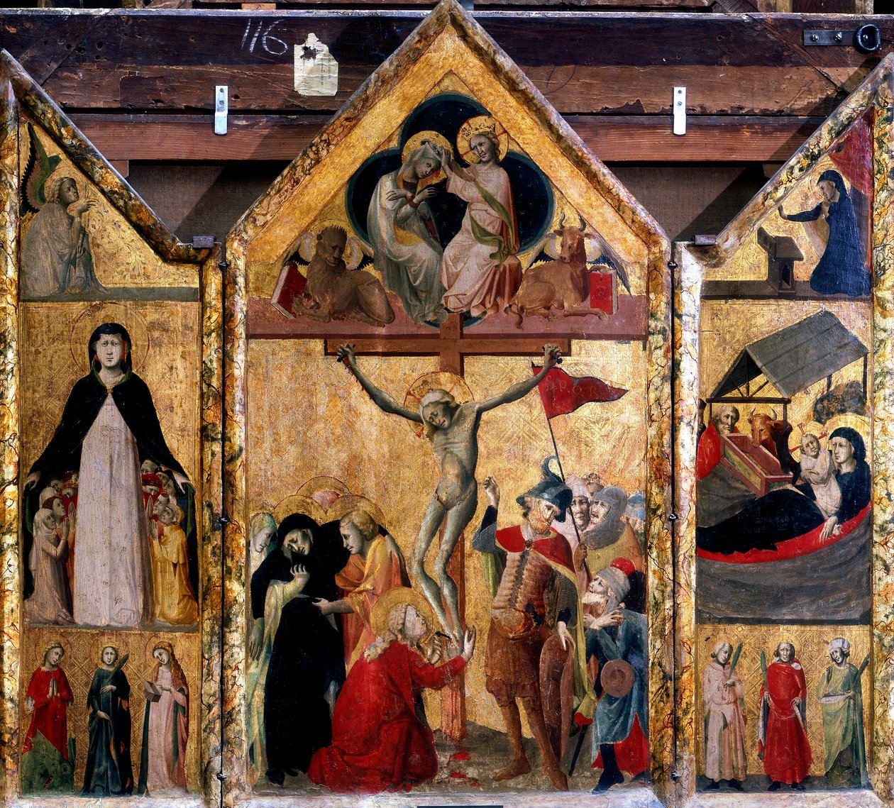 Tríptico com a Crucificação como painel central, c1333 de Master of Bologna