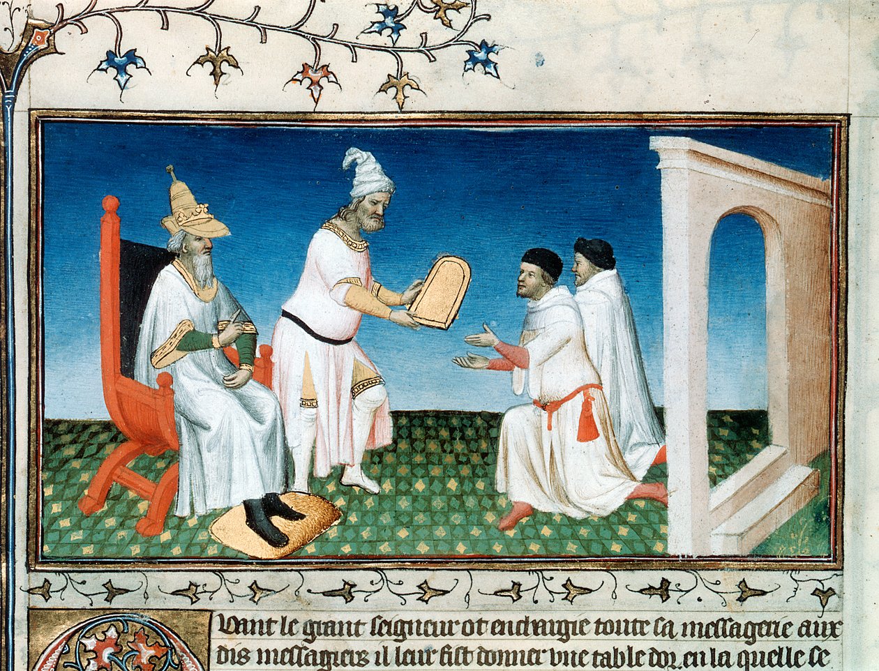 Kublai Khan dá aos Polo seu passaporte, década de 1280, início do século XV. de Master of Boucicaut