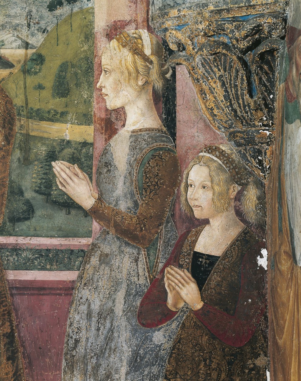 Itália, Região Piemonte, Província de Alessandria, Serralunga di Crea, Sacro Monte di Crea, Santuário de Santa Maria Assunta, Capela de Santa Margarida de Antioquia, Fresco representando Paleologo e Bernarda di Bosse de Master of Crea