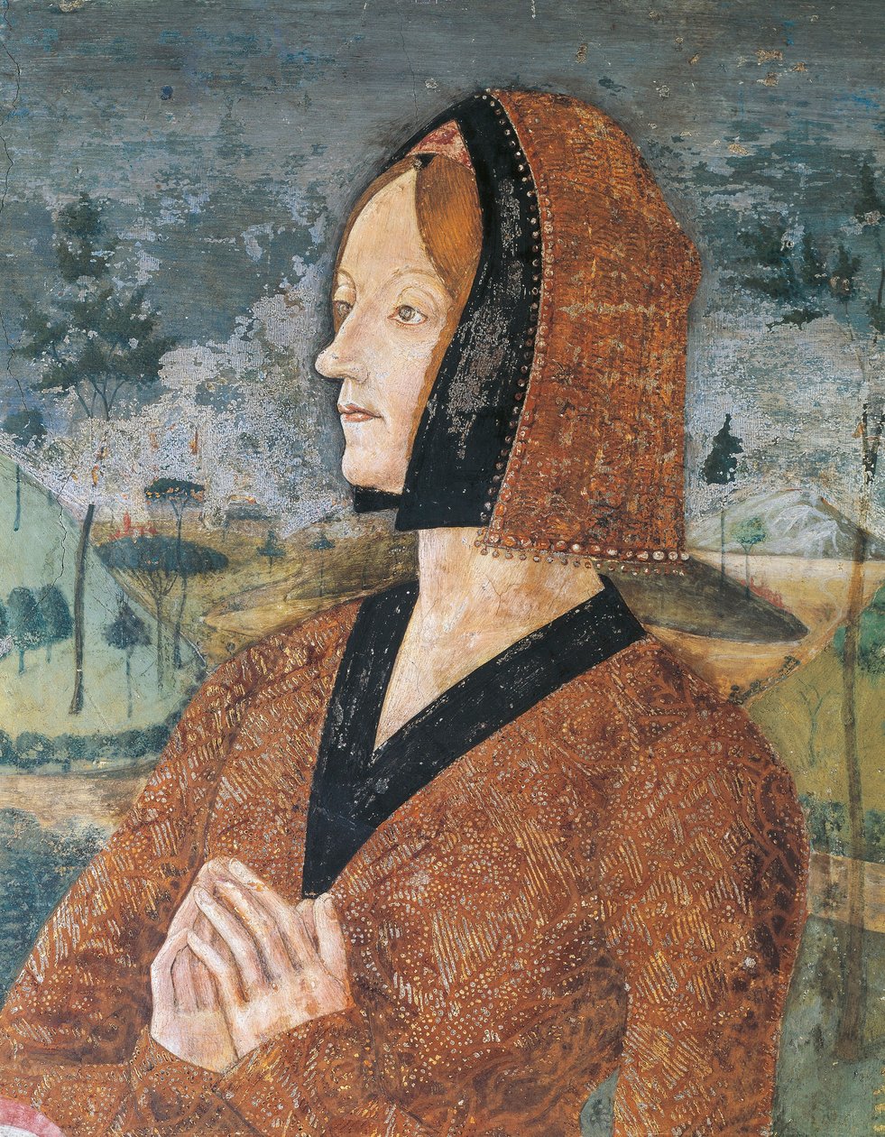 Itália, Região do Piemonte, Província de Alessandria, Serralunga di Crea, Sacro Monte di Crea, Santuário de Santa Maria Assunta, Capela de Santa Margarida de Antioch Retrato de mulher de Master of Crea