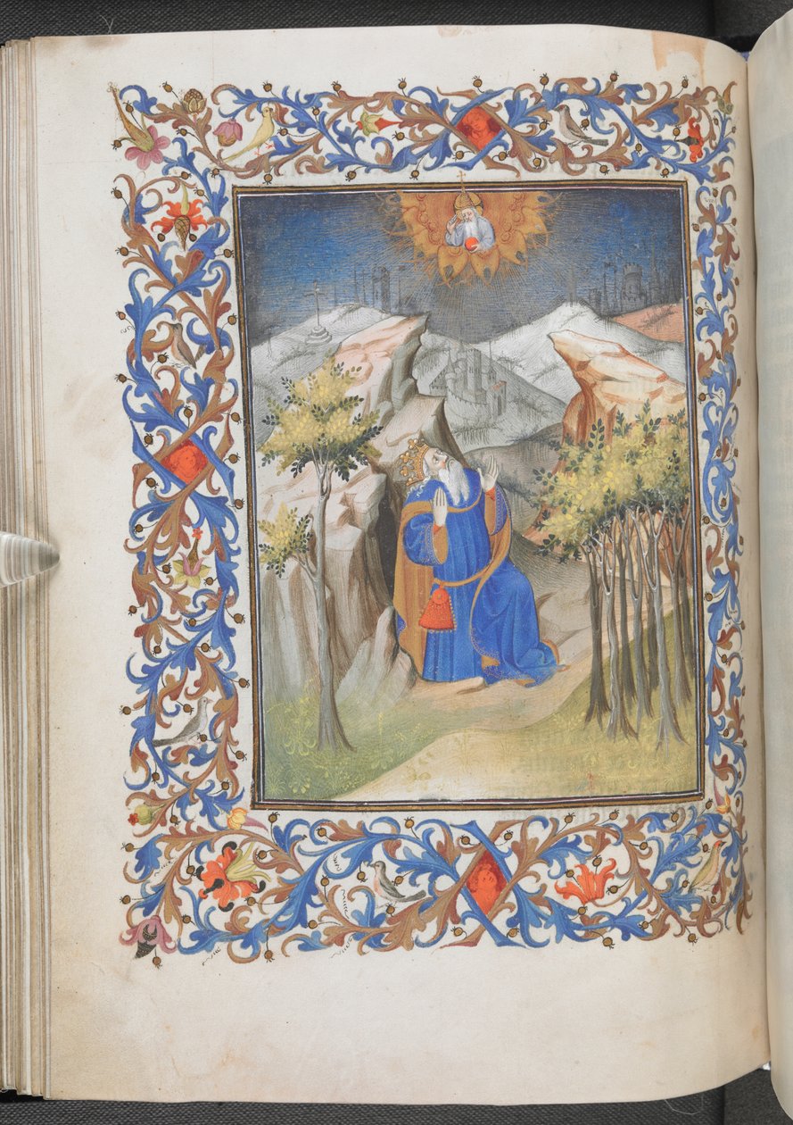 David em oração, Horas de Anjou, Egerton 1070, f.44v (velino) de Master of Egerton