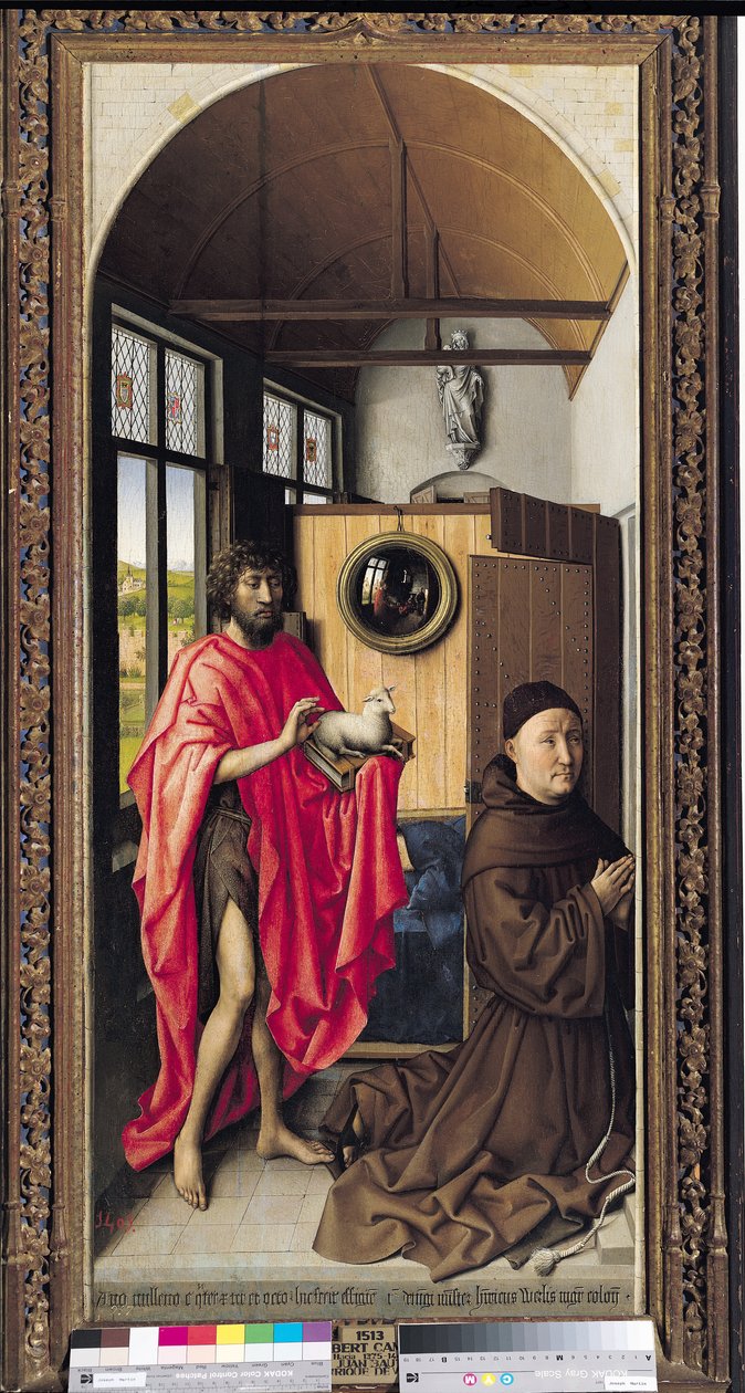 São João Batista e o Doador, Heinrich von Werl, do Altarpiece de Werl, 1438 (ver também 161980) de Master of Flémalle