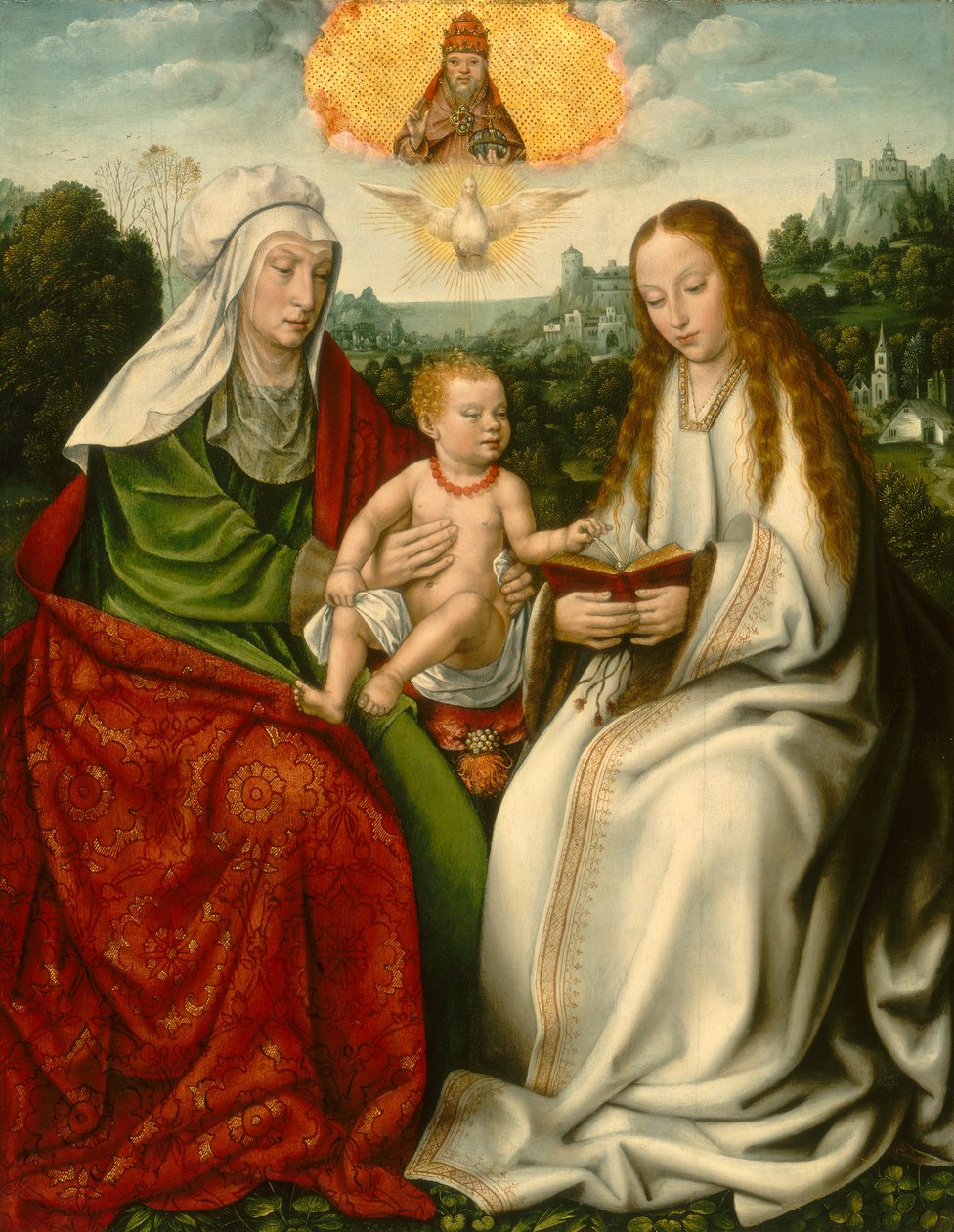 Holandês:  De H. Anna-te-Drieën Santa Ana com a Virgem e o Menino Jesus de Master of Frankfurt