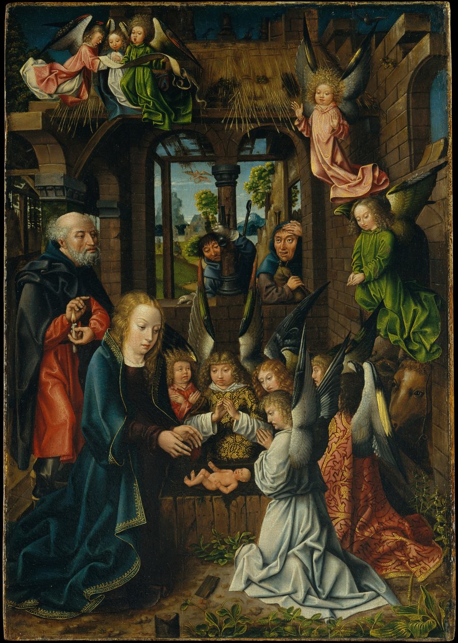 A Adoração do Menino Jesus, c.1500 (óleo sobre painel de carvalho) de Master of Frankfurt