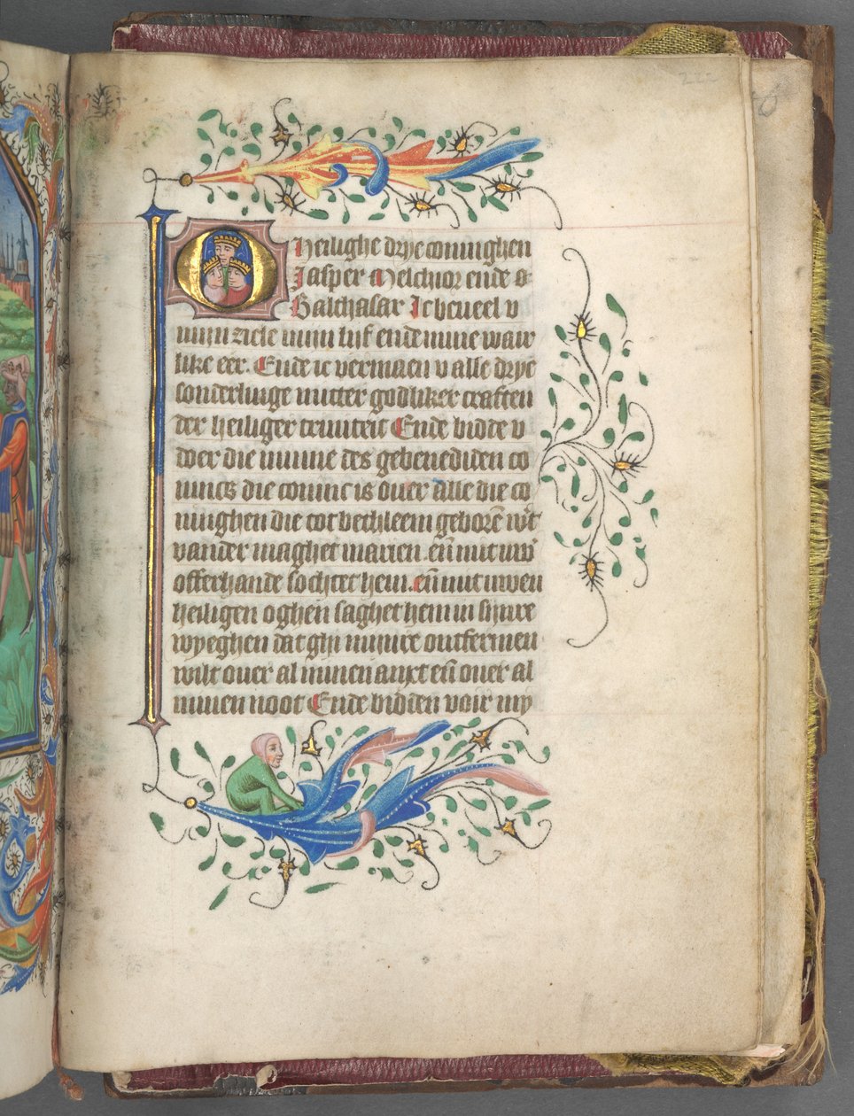 Livro de horas de uso de Utrecht: fol. 222r, Inicial com Três Reis, c. 1460-1465. de Master of Gijsbrecht van Brederode