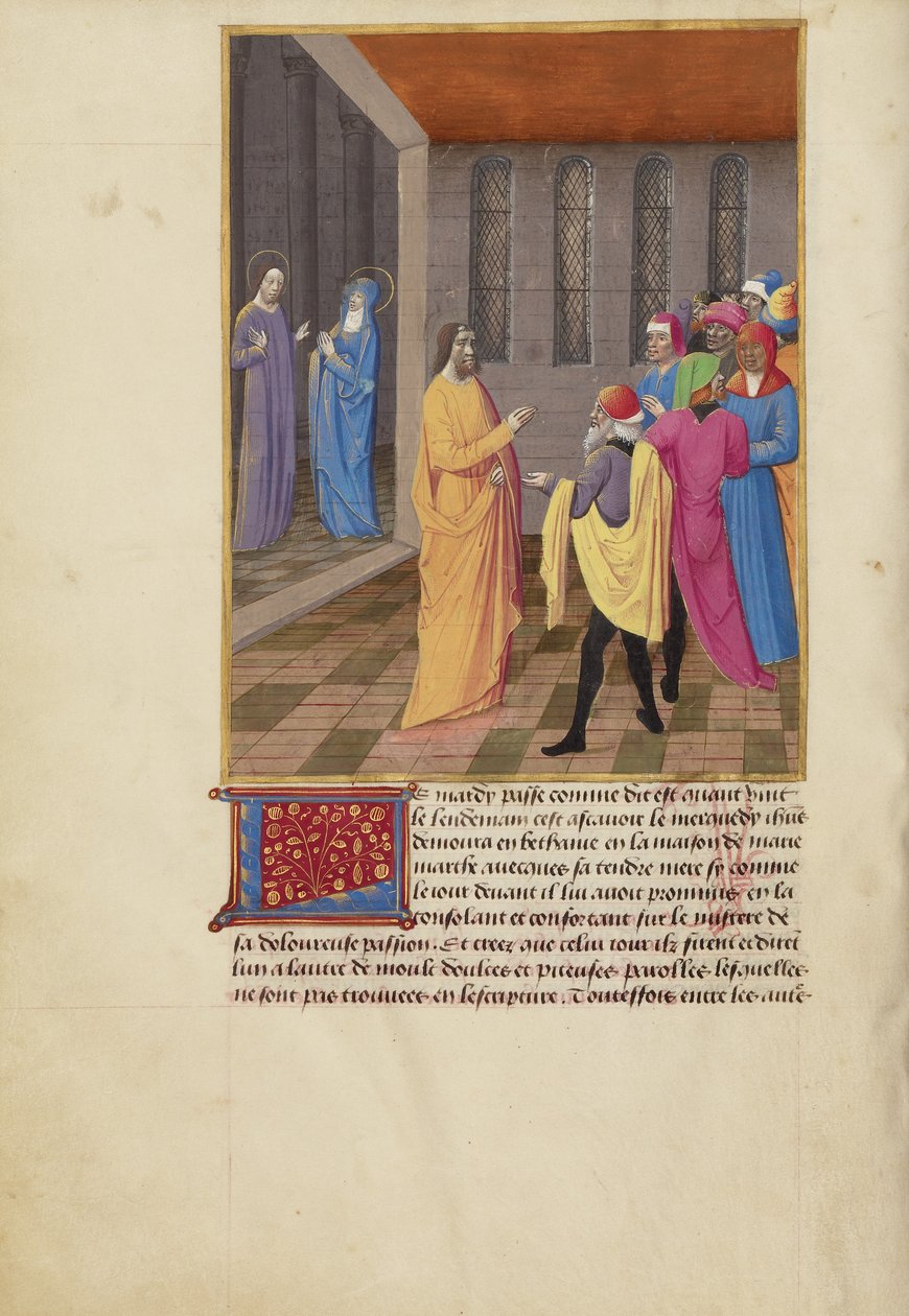 Judas conspira com os judeus e Cristo fala com a Virgem de Master of Guillaume Lambert