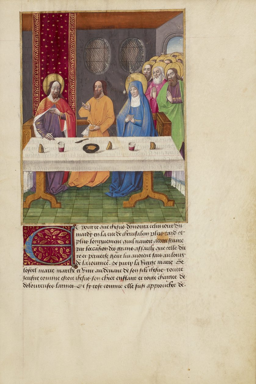 Judas sentado à mesa entre Cristo e a Virgem de Master of Guillaume Lambert