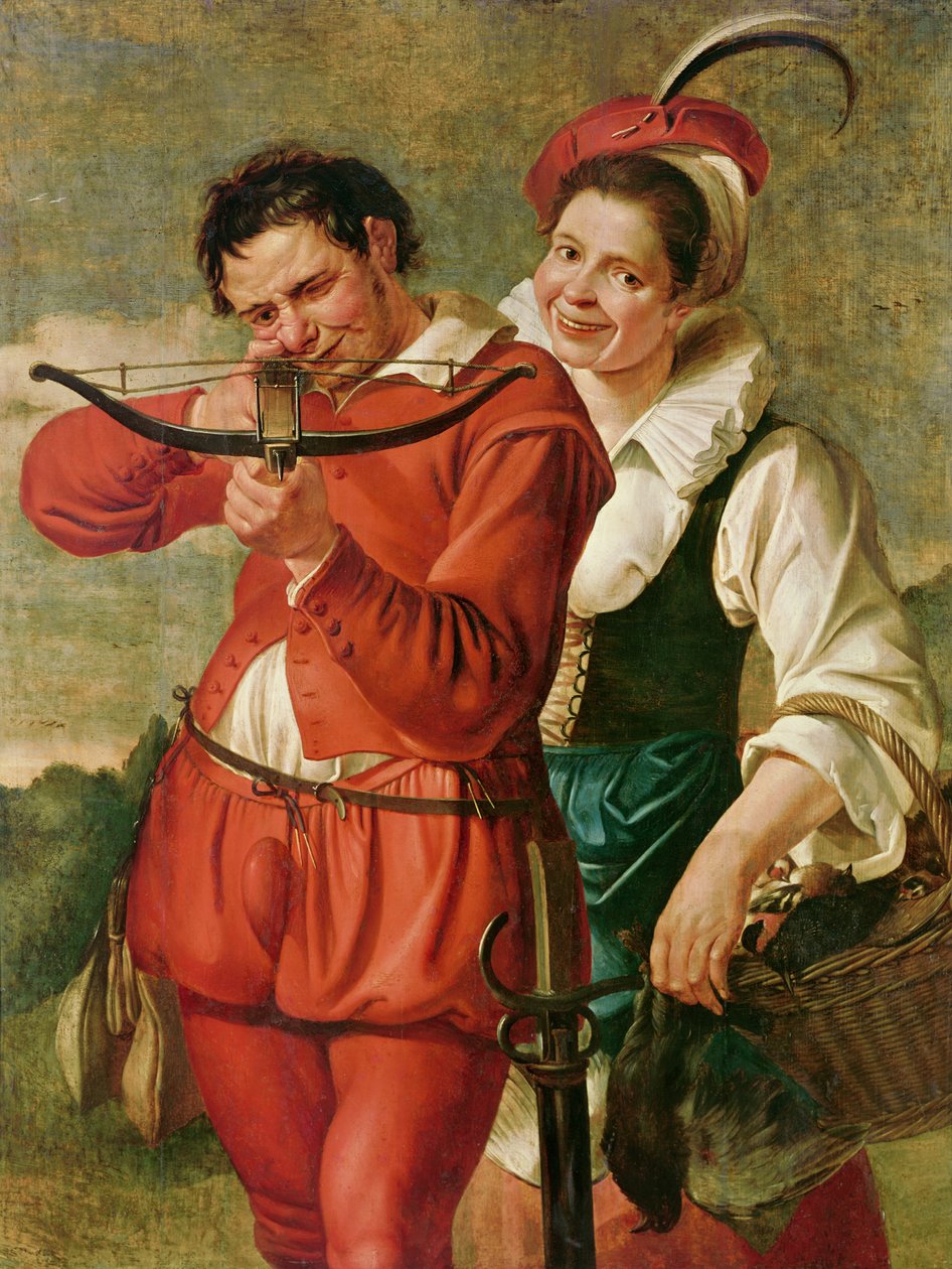 Mulher e o besteiro, c.1610 de Master of Harlem