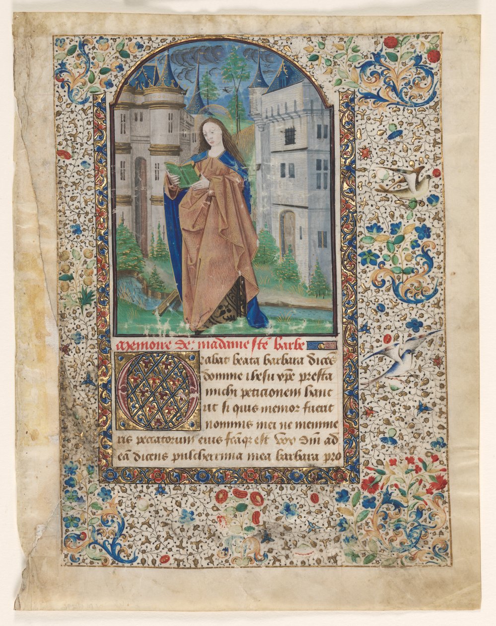 Folha de um livro de horas: Santa Bárbara (2 de 2 folhas excisadas) de Master of Jacques de Luxembourg