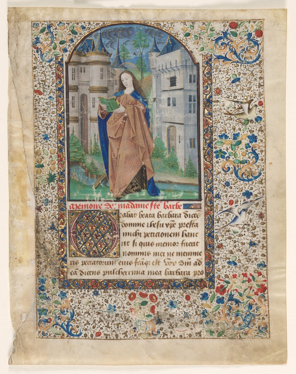 Folha de um livro de horas: St. Barbara 2 de 2 folhas excisadas, c. 1465. de Master of Jacques de Luxembourg