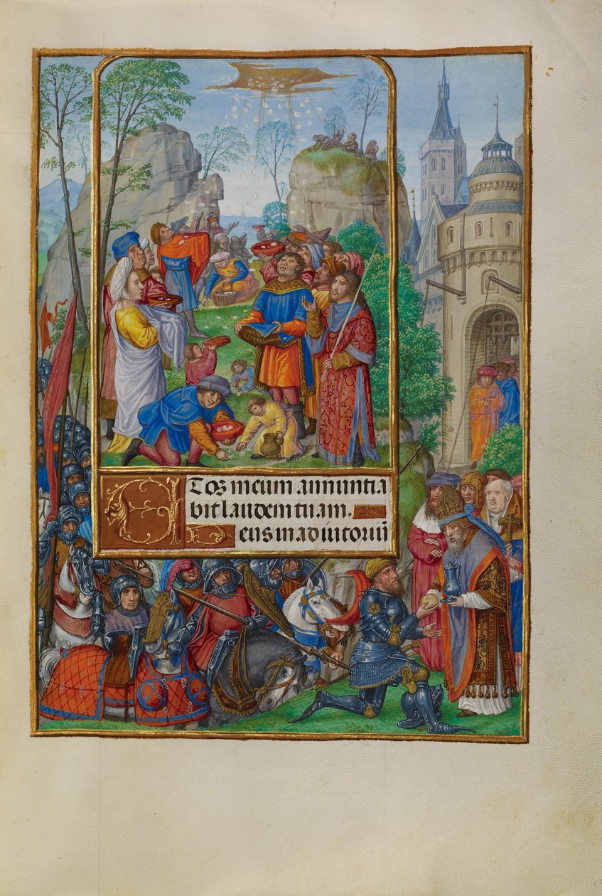 Os israelitas coletam maná do céu de Master of James IV of Scotland