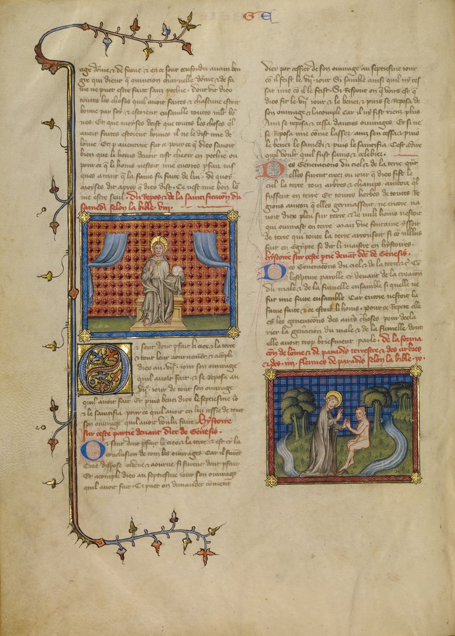 Dia de descanso: O Senhor Entronizado; Deus e Adão no Jardim de Master of Jean de Mandeville
