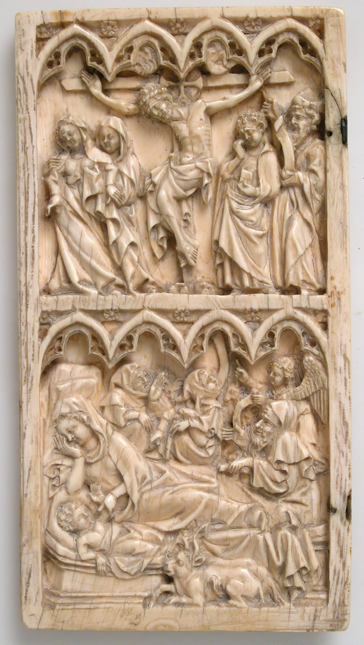 Folha de um Díptico com a Crucificação e Natividade, alemão, ca. 1375-1400. de Master of Kremsmunster