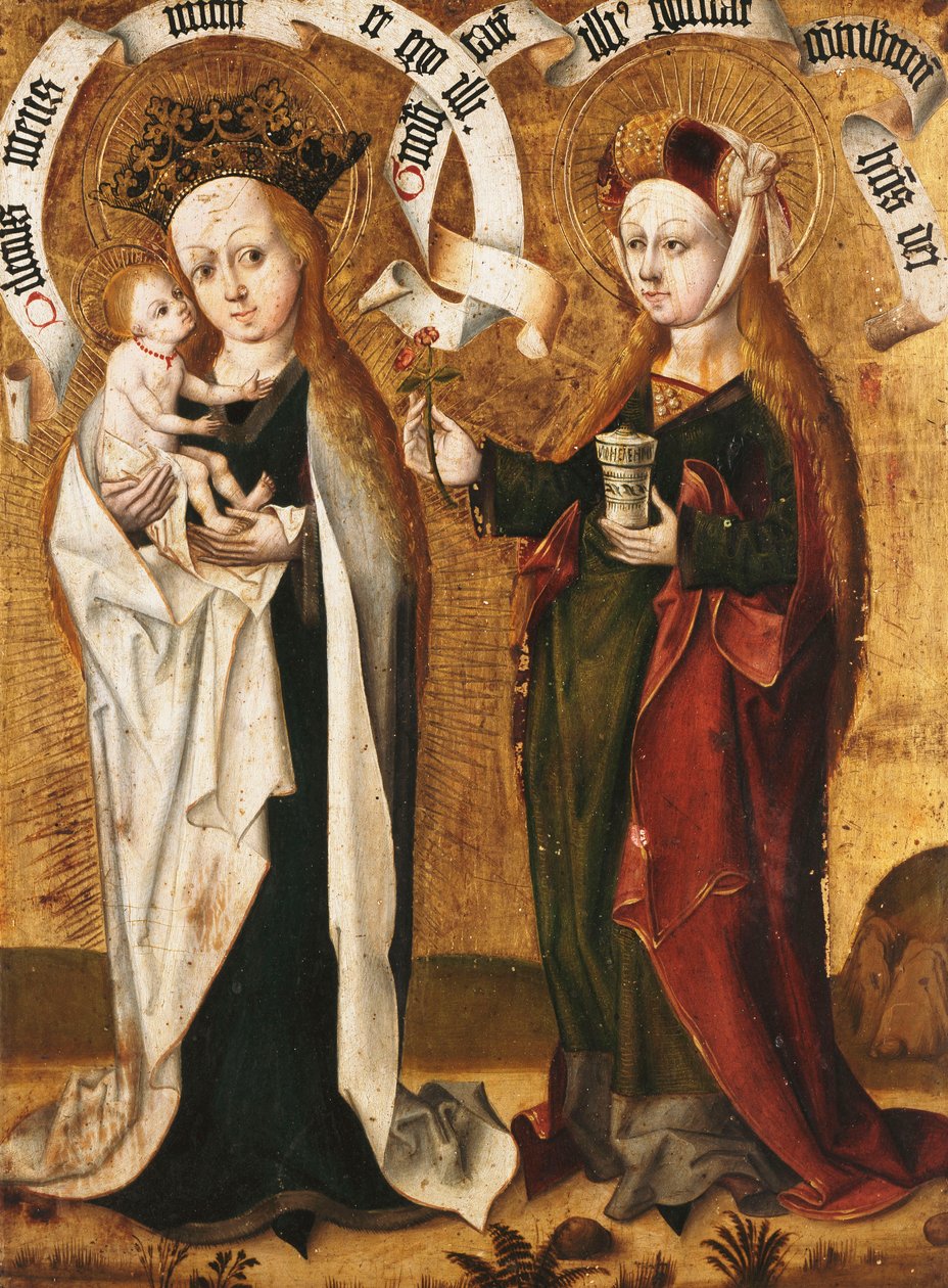 A Virgem e o Menino com Santa Maria Madalena oferecendo uma Rosa ao Menino de Master of Liesborn