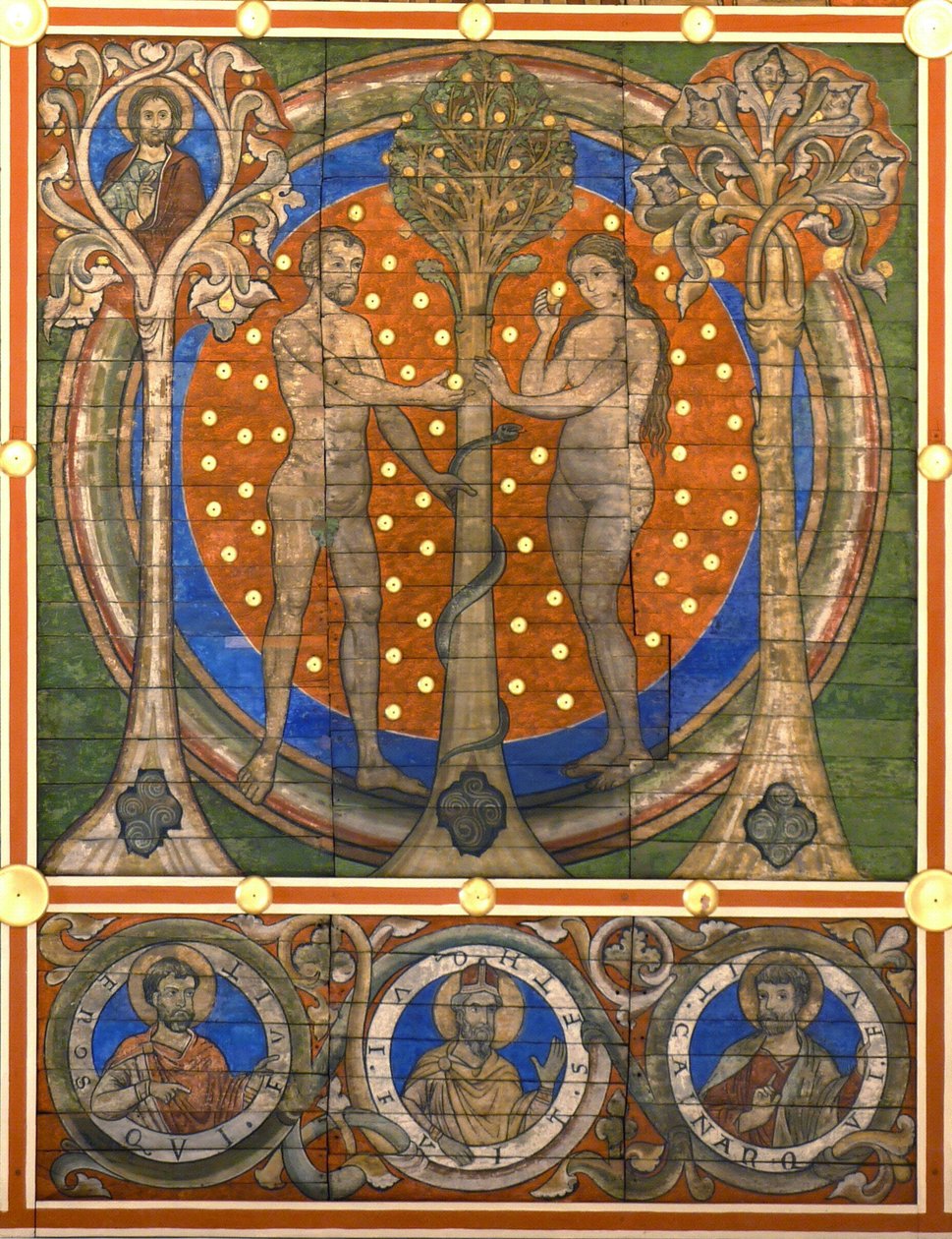 represa e véspera. Detalhe do teto de madeira pintado da Igreja de St. Michaels, Hildesheim, ca 1230 de Master of Lower Saxony