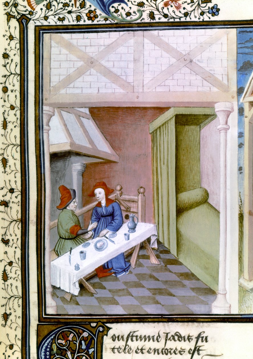 Uma cena do Decameron, Salabetto e Iancofiore. 1430-1455 (miniatura) de Master of Mansel