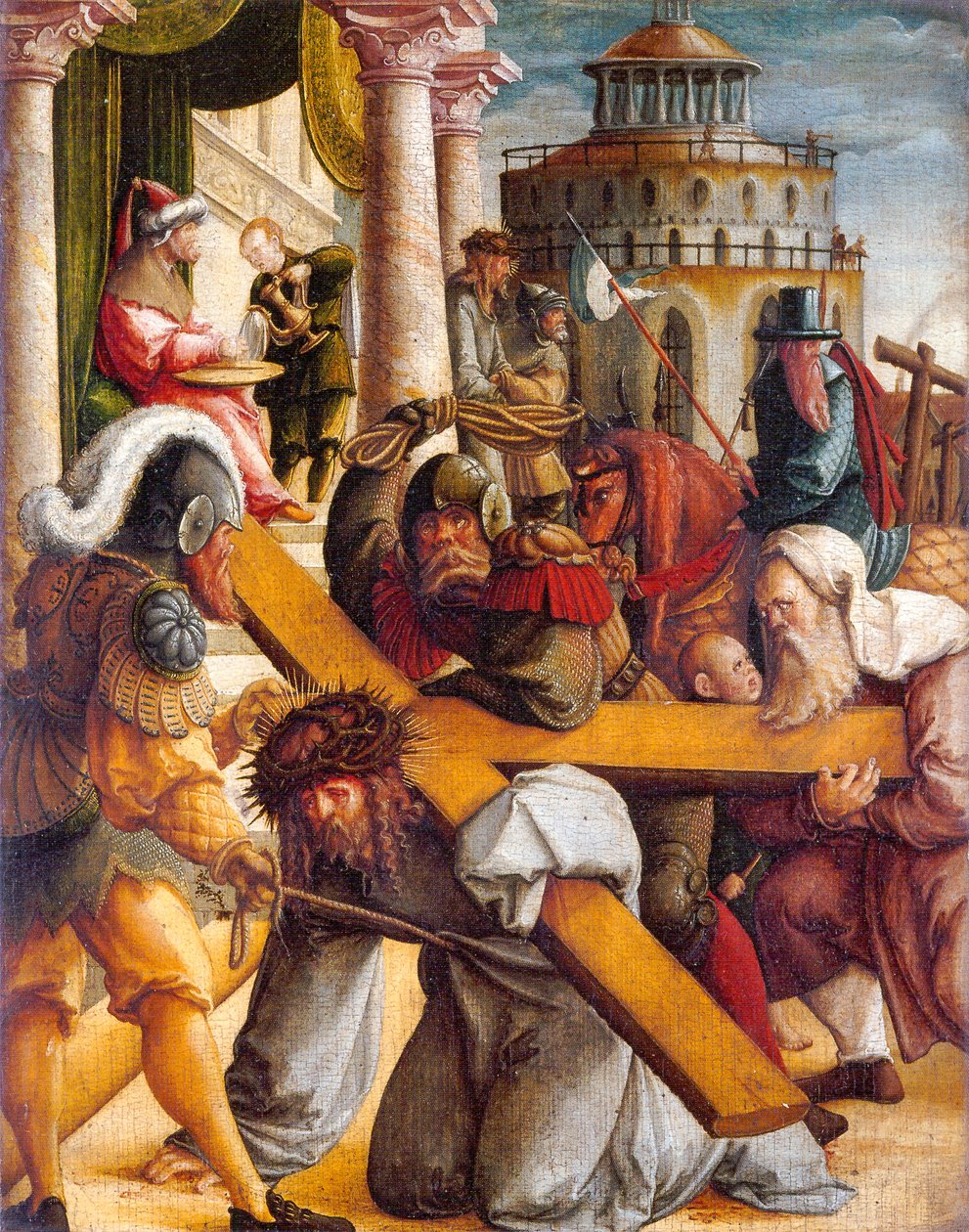Alemão: Kreuztragung Christi und Handwaschung des Pilatus Cristo carregando a cruz e Pilatos lavando as mãos de Master of Messkirch