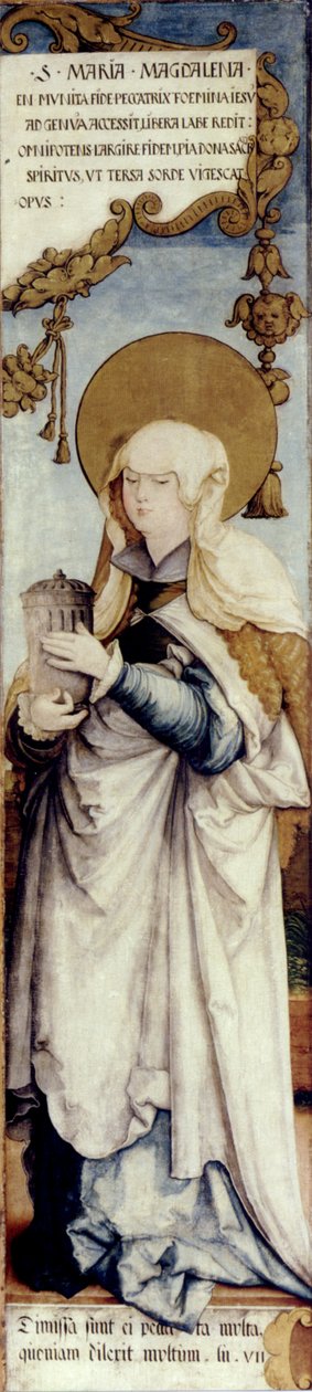 exterior da ala real do antigo altar-mor da Igreja de São Martinho, Santa Maria Madalena; State Gallery Stuttgart, anteriormente Donaueschingen, Fürstenberg Collections inv. nos. 73-75 de Master of Messkirch