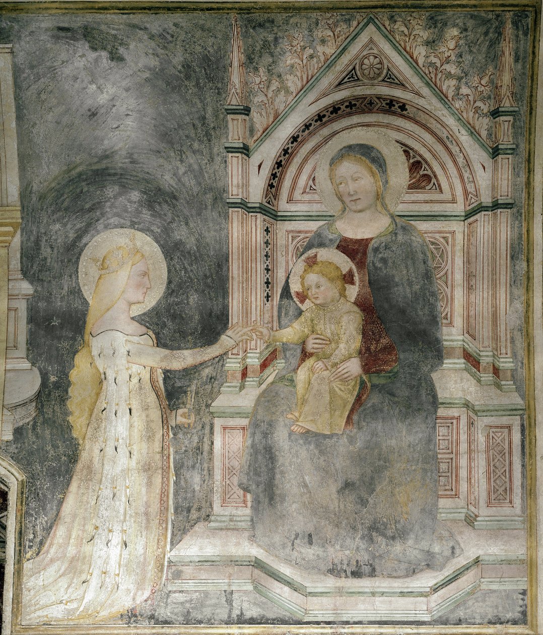 Casamento espiritual de Cristo com Santa Maria Madalena, detalhe. (por volta de 1377, Fresco colocado na tela) de Master of Mocchirolo