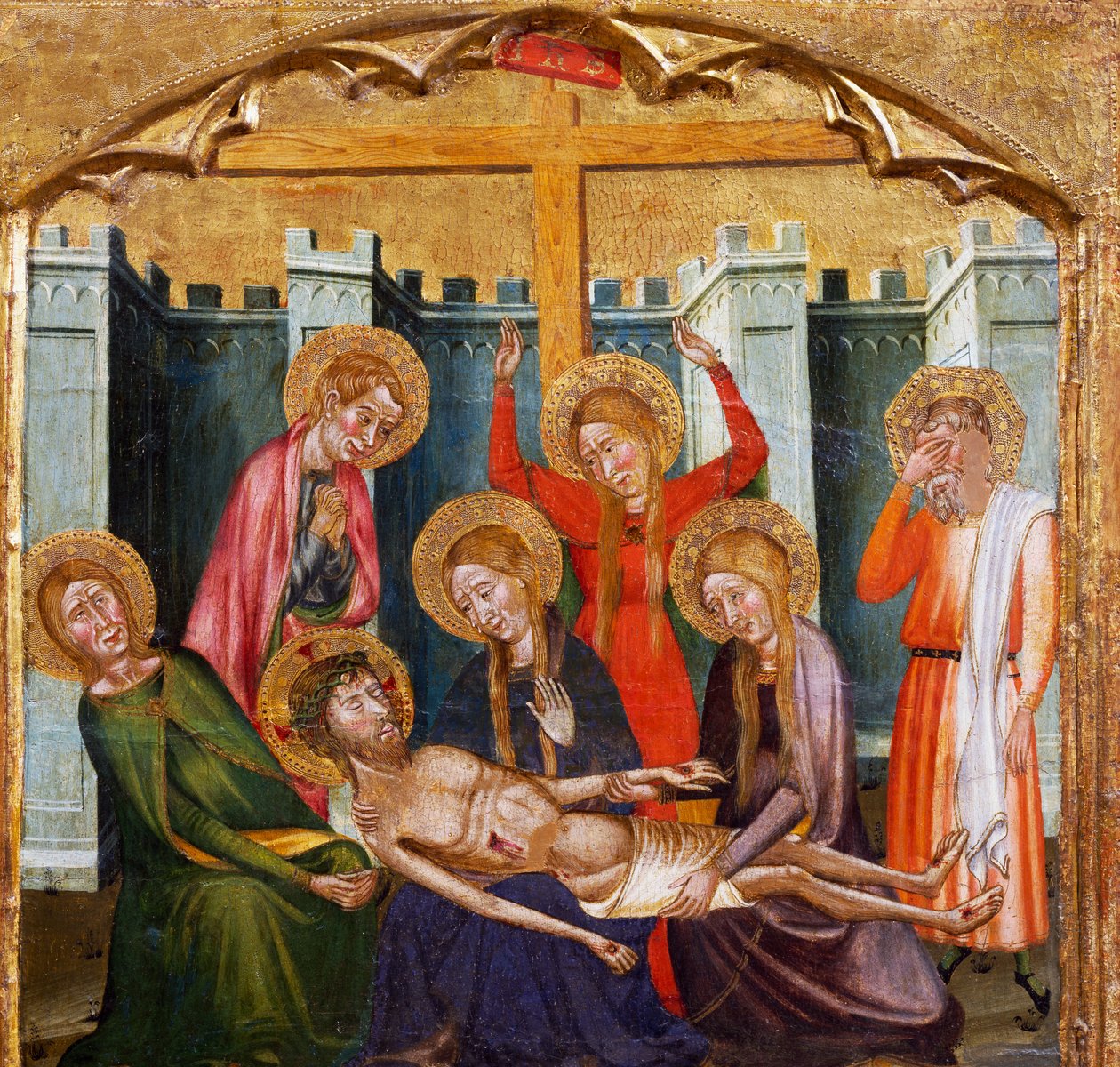 Deposição na Tumba, pelo Mestre de Rubio (século XIV), predella do retábulo da Igreja de Santa Maria, Rubio, pintura sobre madeira. de Master of Rubió